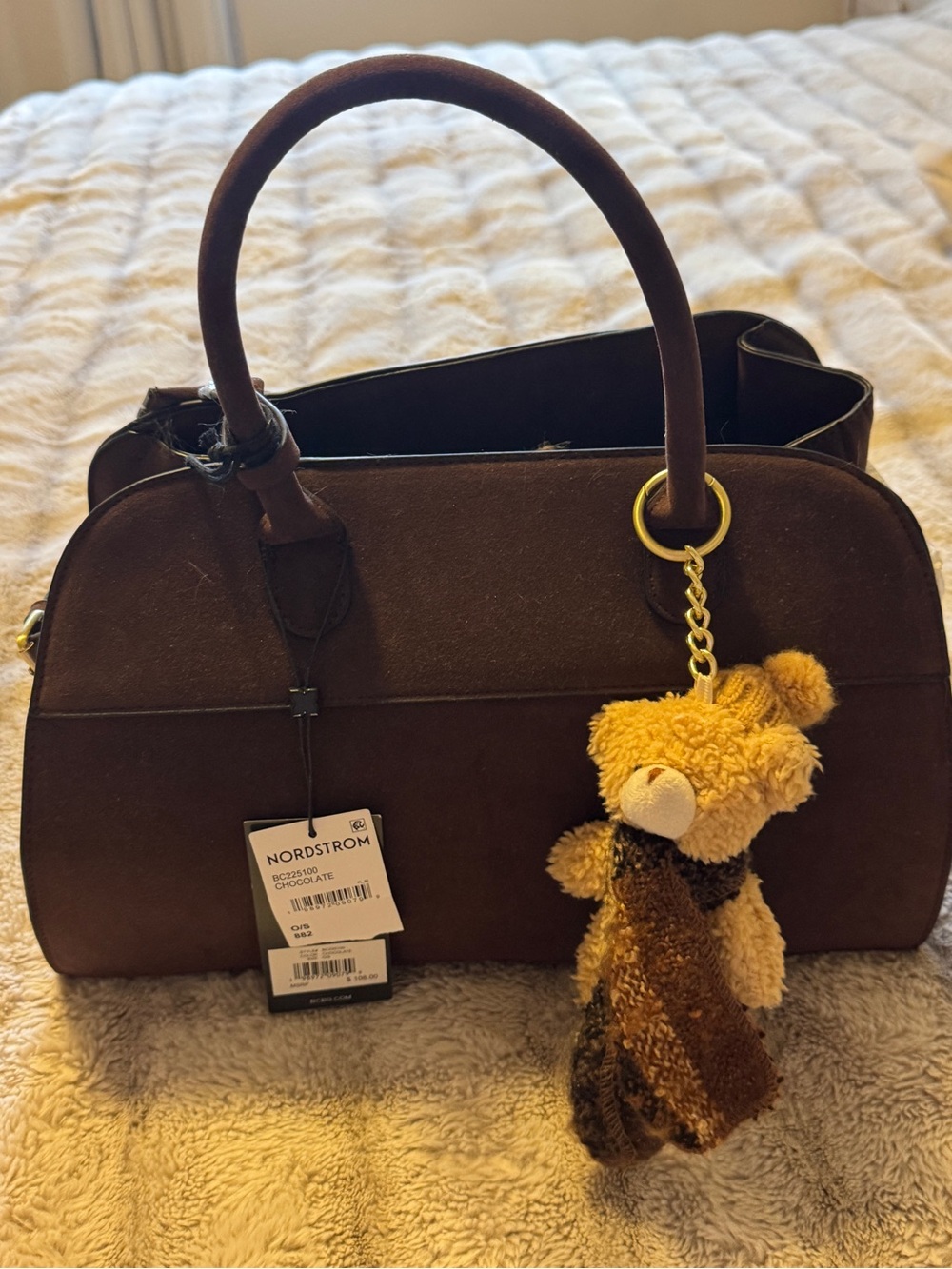 Nordstrom Chocolate Brown Satchel with Teddy Bear Charm